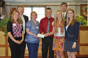 Students from Saint Dominic Academy in Auburn recently visited St. Mary’s Regional Medical Center to deliver a donation check of $1,662.55 to the hospital’s breast cancer awareness program.